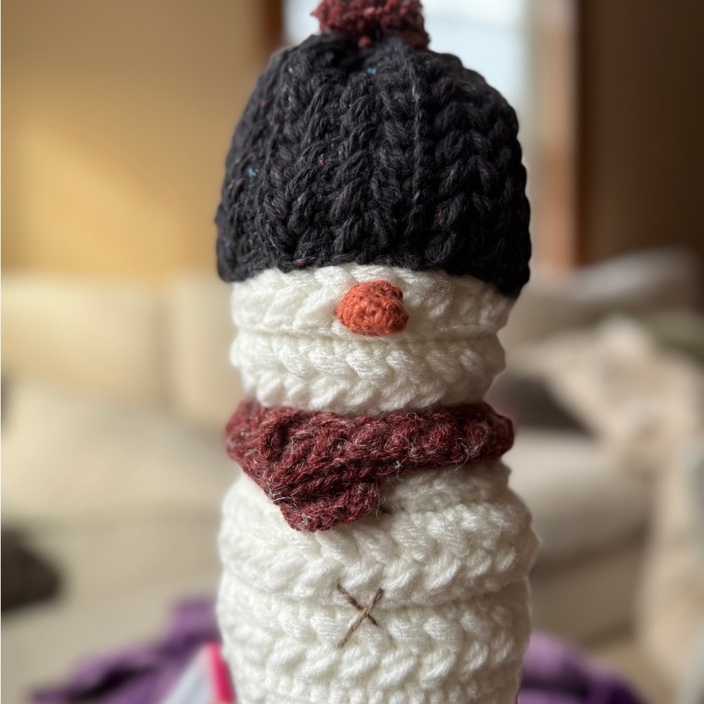 Cozy Snowman Holiday Decor with Black Hat and Red Scarf